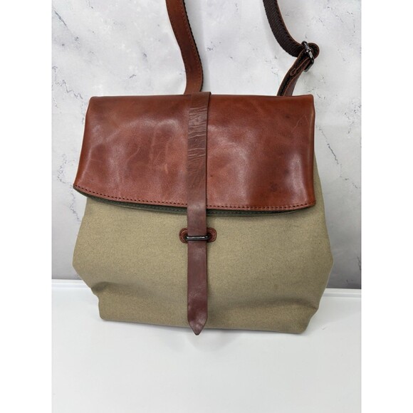 DUDU Vera Pelle Leather Canvas Crossbody Messenger Bag Postman Handbag Brown - Picture 2 of 16